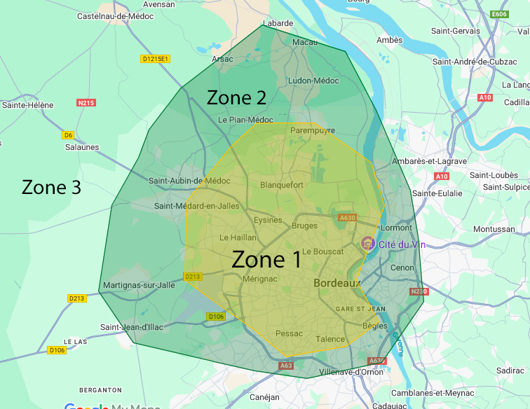 Zones d'intervention sur Bordeaux Métropole